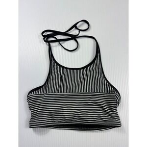 Madewell Striped Halter Top‎ Cropped Swim Top Black White XS